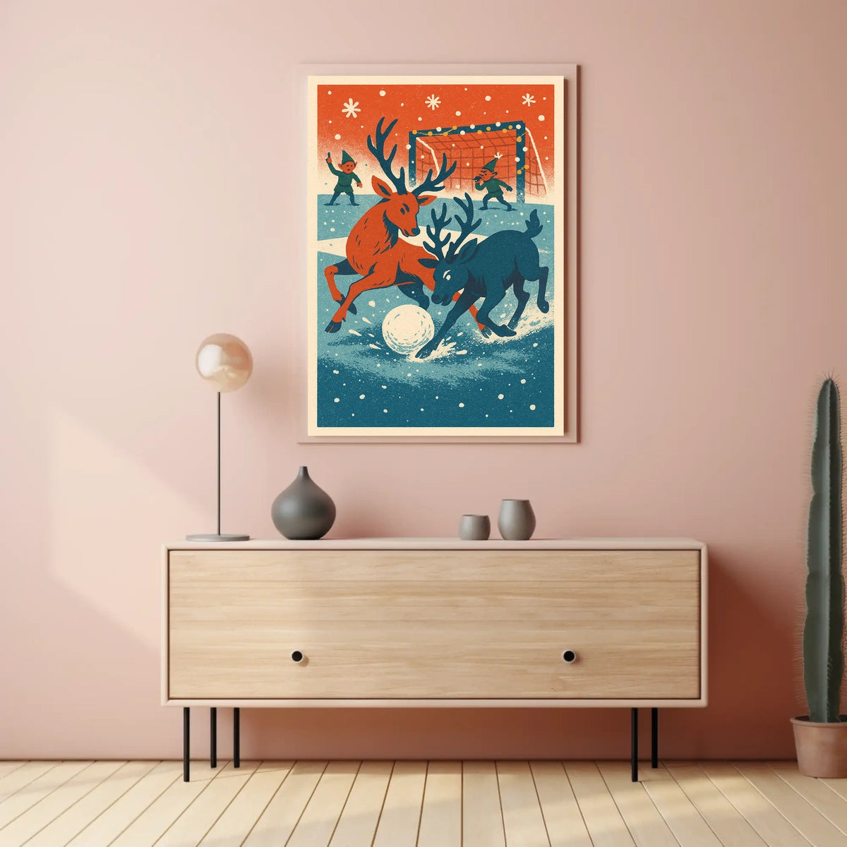Whimsical Reindeer Winter Sports Vintage Poster Art