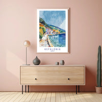 Kefalonia Coastal Charm in Watercolor Travel Poster PosterGoat