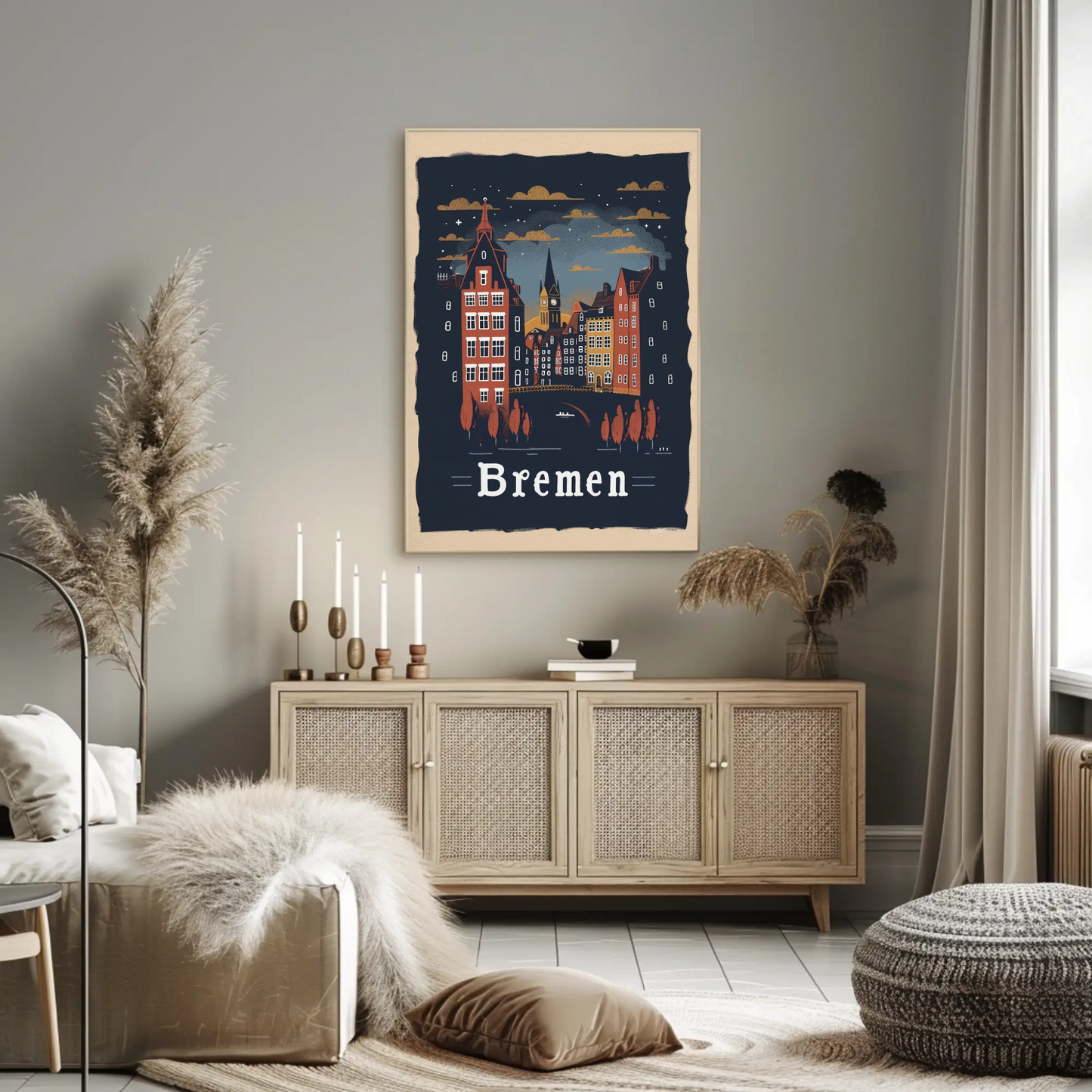 Bremen Skyline Night Scene Germany Travel Poster