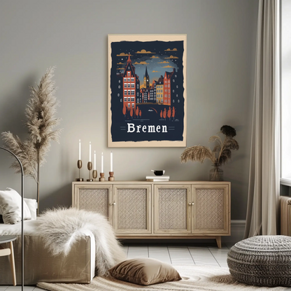 Bremen Skyline Night Scene Germany Travel Poster