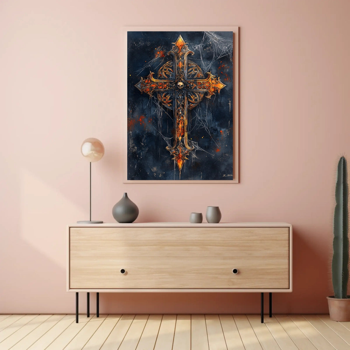 Gothic Skull Cross Art Print Poster