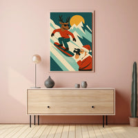 Holiday Adventure Snowboarding Reindeer Poster