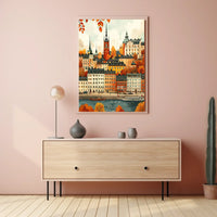 European Cityscape Poster: Stockholm Autumn Waterfront Scene