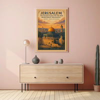 Jerusalem Dome Vintage Cityscape Sunset Cultural or Heritage Poster