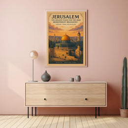 Jerusalem Dome Vintage Cityscape Sunset Cultural or Heritage Poster