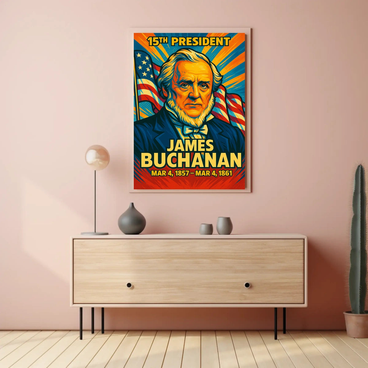 James Buchanan 15th President of the United States Colorful Comic Book Style Poster
