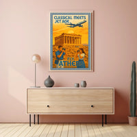 Vintage Athens Travel Poster: Parthenon and Jet Plane