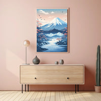 Serene Japanese Landscape with Cherry Blossoms Cultural Poster