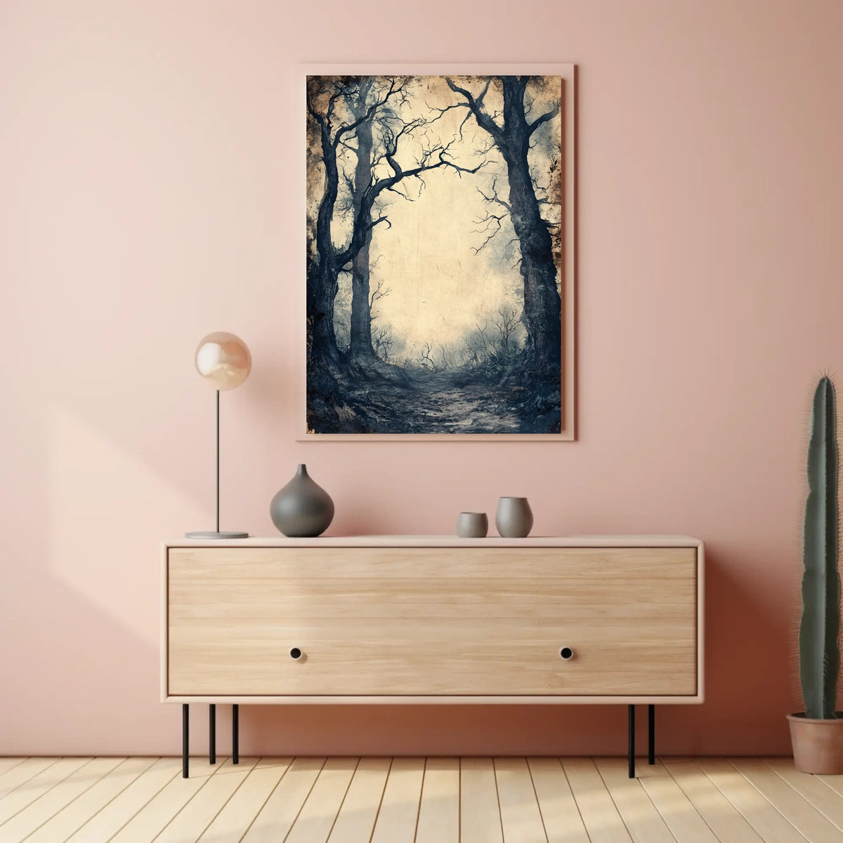 Haunting Pathway Forest Scene: Abstract Artistic Poster