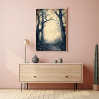 Haunting Pathway Forest Scene: Abstract Artistic Poster