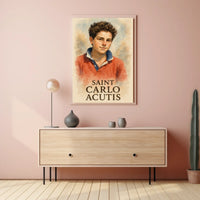 Saint Carlo Acutis Portrait For Wall Decor And Reflection Poster