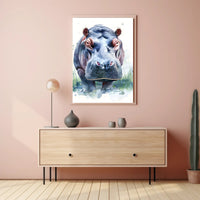 Hippo Watercolor Portrait Poster Wall Art Print