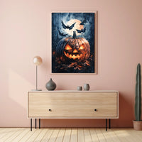 Halloween Night Jack-o'-Lantern and Bats Cultural Poster