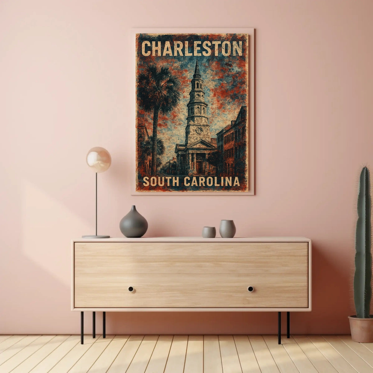Charleston South Carolina Vintage Coastal Travel Poster