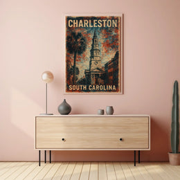 Charleston South Carolina Vintage Coastal Travel Poster