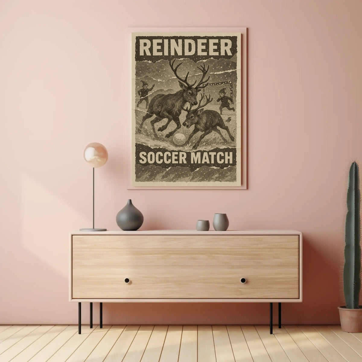Reindeer Soccer Match Vintage Holiday Poster Print