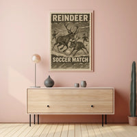Reindeer Soccer Match Vintage Holiday Poster Print