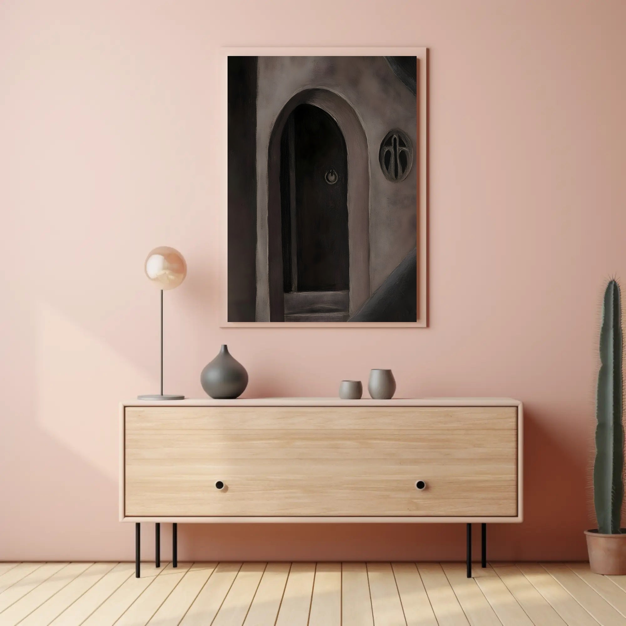 Mysterious Gothic Doorway with Abstract Symbol Artistic Poster PosterGoat