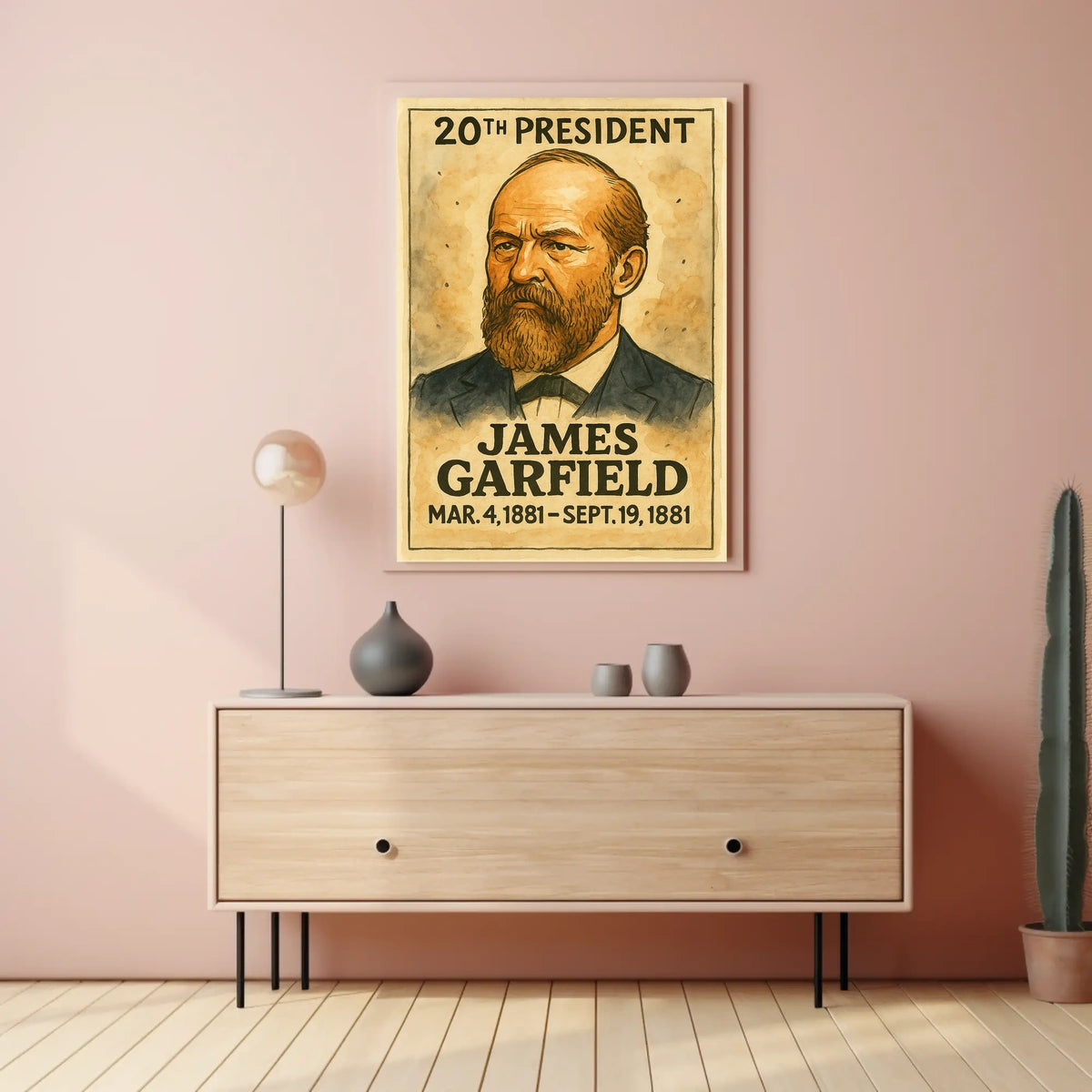 James A. Garfield 20th President of the United States Exaggerated Cartoon Sketch Poster