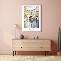 Iconic Pulteney Bridge in Bath Watercolor Urban Cityscape Poster PosterGoat