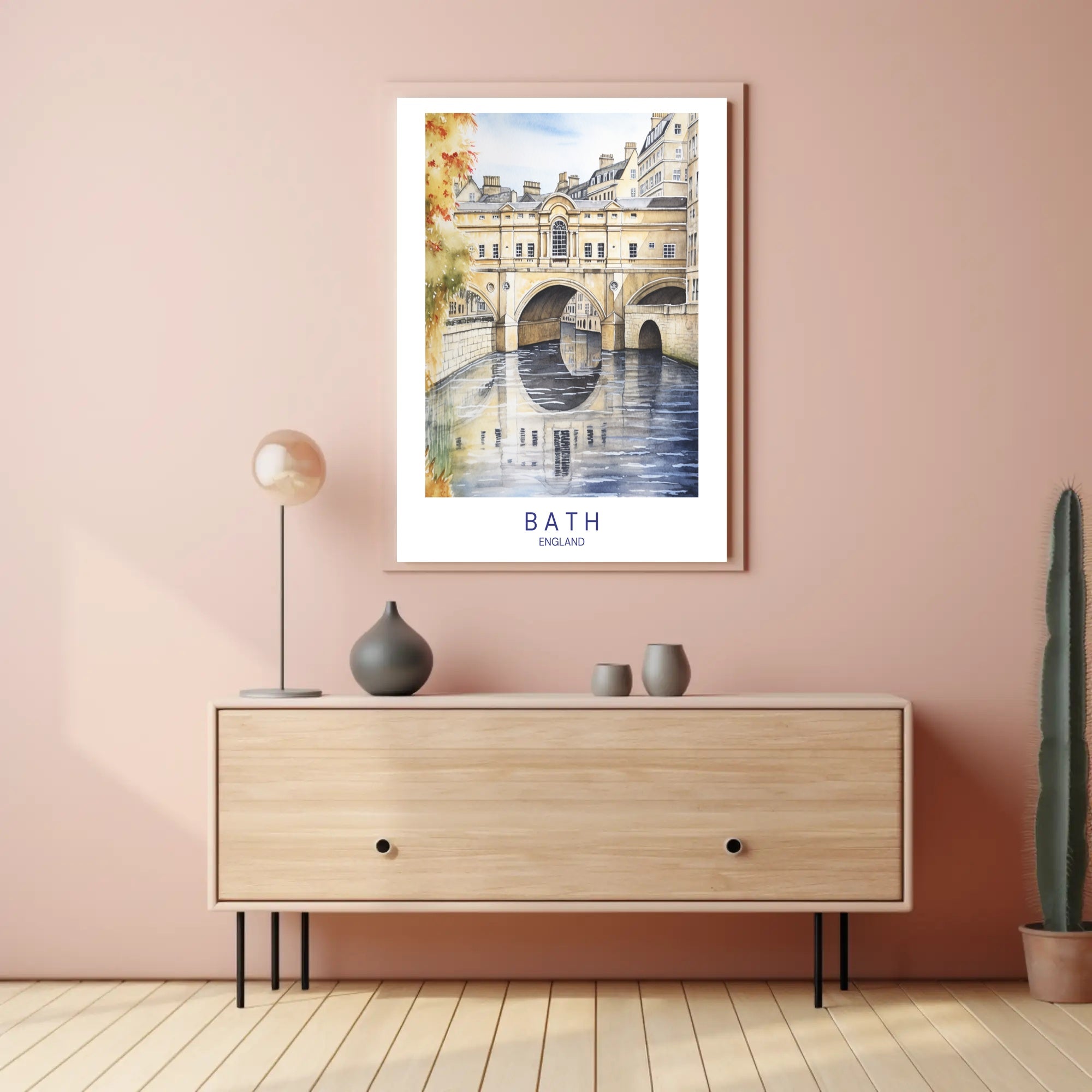 Iconic Pulteney Bridge in Bath Watercolor Urban Cityscape Poster PosterGoat
