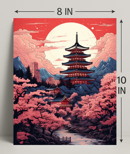 Tranquil Pagoda Under A Full Moon Poster