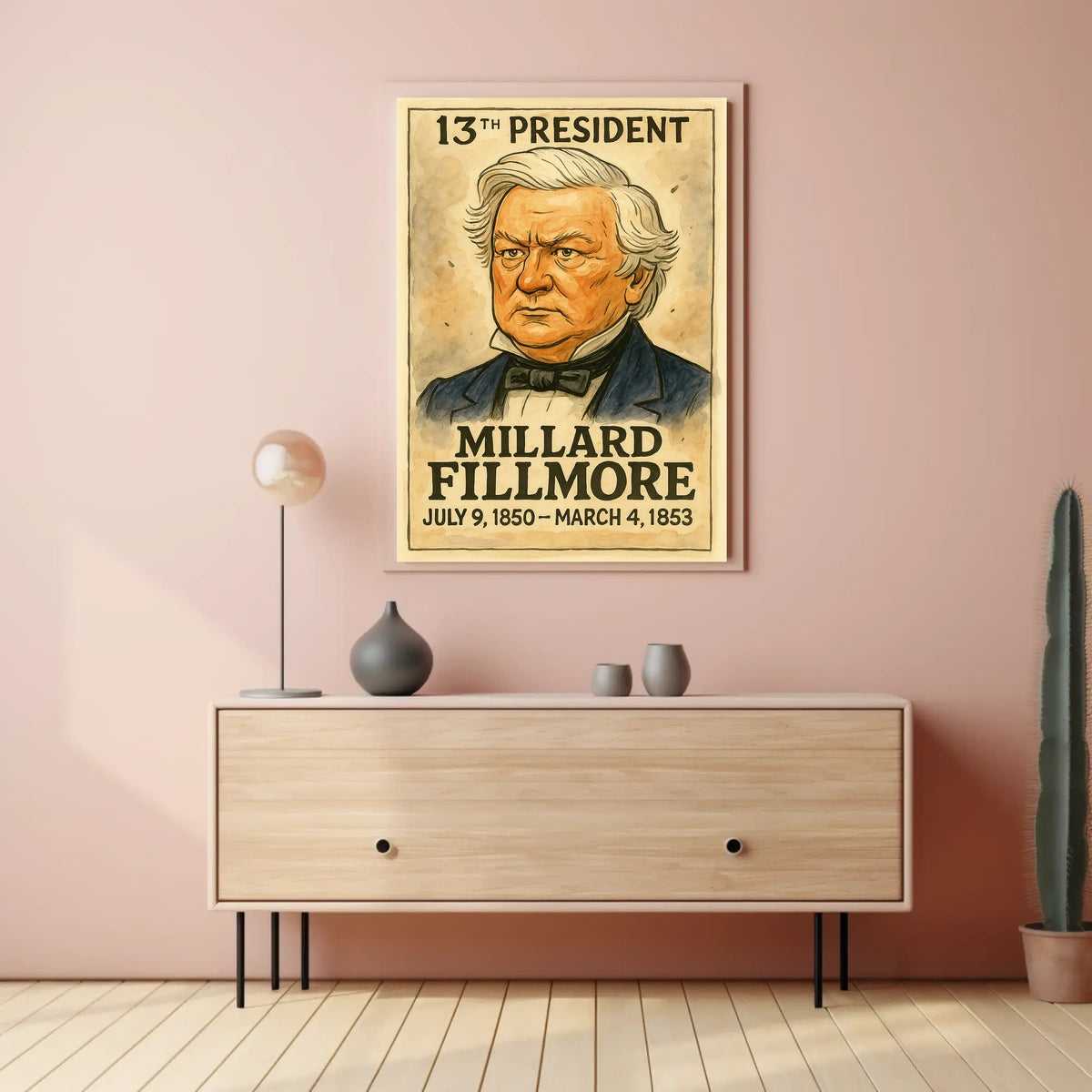 Millard Fillmore 13th President of the United States Exaggerated Cartoon Sketch Poster