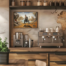 Introspective Surreal Landscape with Formal Figure: Artistic Poster