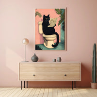 Curious Cat Poster Whimsical Bathroom Art Print