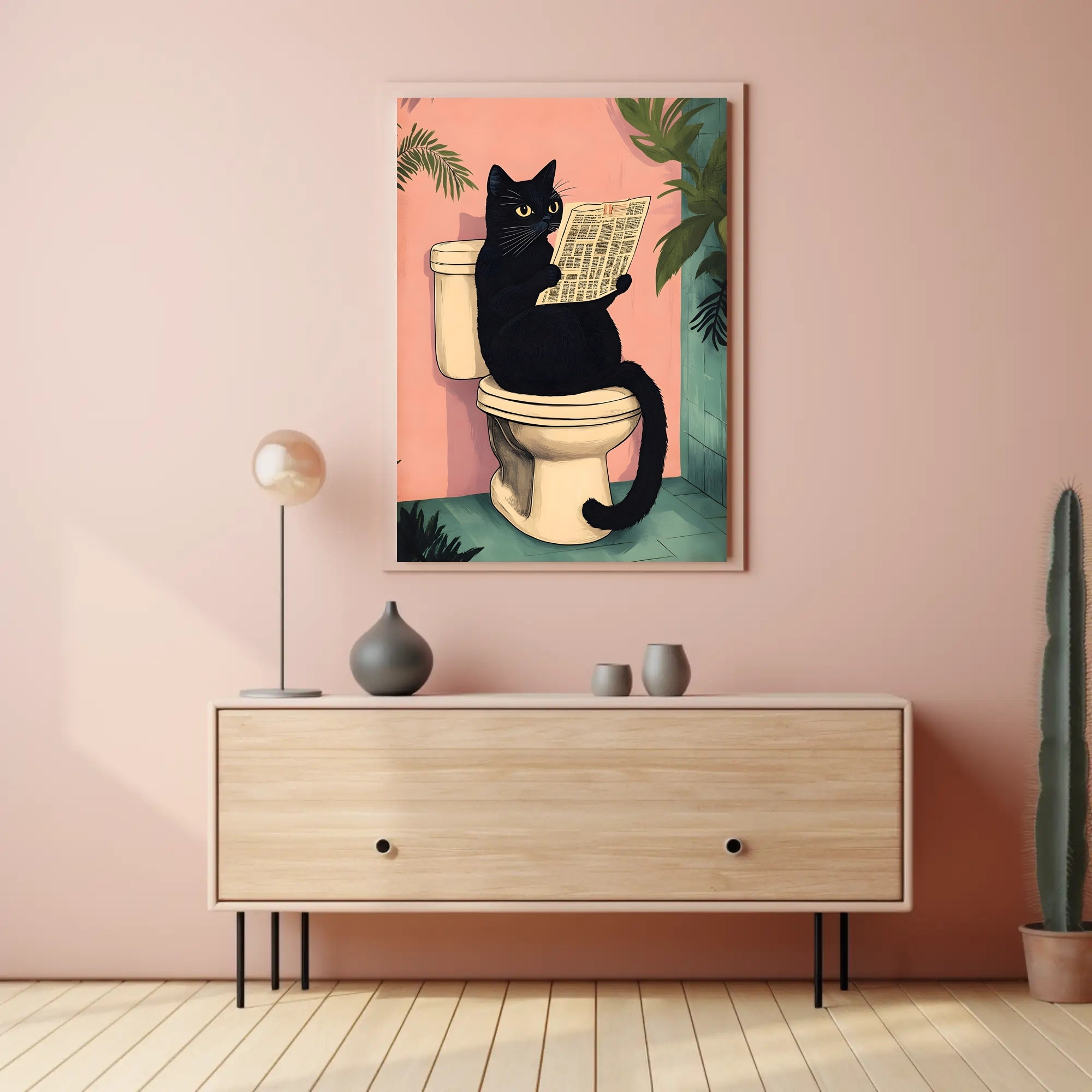 Curious Cat Poster Whimsical Bathroom Art Print