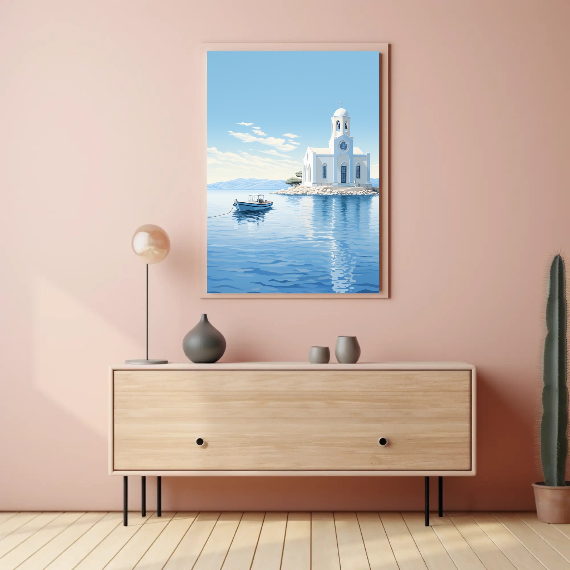 Serene Greek Coastal Scene Minimalist Travel Poster
