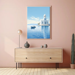 Serene Greek Coastal Scene Minimalist Travel Poster
