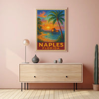 Naples Florida Sunset Poster Wall Art 18x24 Coastal Decor