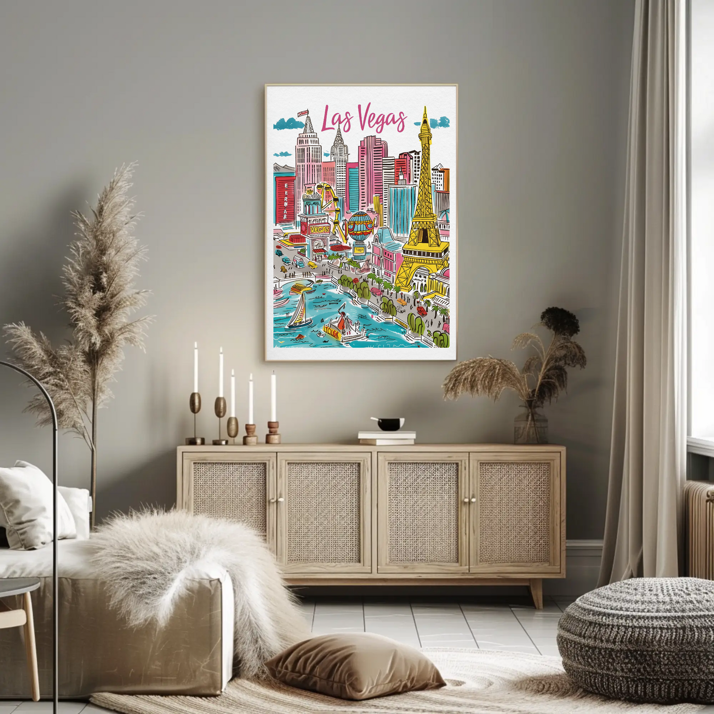 Las Vegas Nevada Bright Lights City Skyline Travel Poster