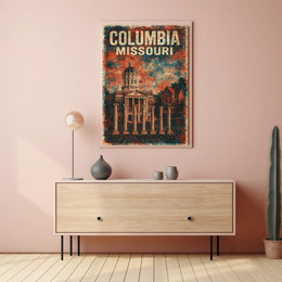 Columbia Missouri Cityscape Vintage Wanderlust Poster