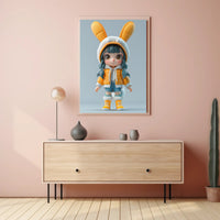Cute Cartoon Child in Bunny Outfit Pop Culture Poster PosterGoat
