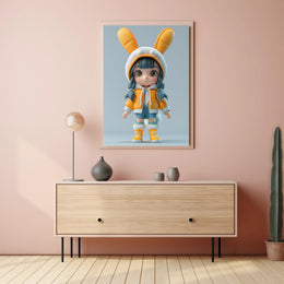 Cute Cartoon Child in Bunny Outfit Pop Culture Poster PosterGoat