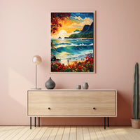 Tropical Paradise Beach Scene at Sunrise-Sunset Travel Poster