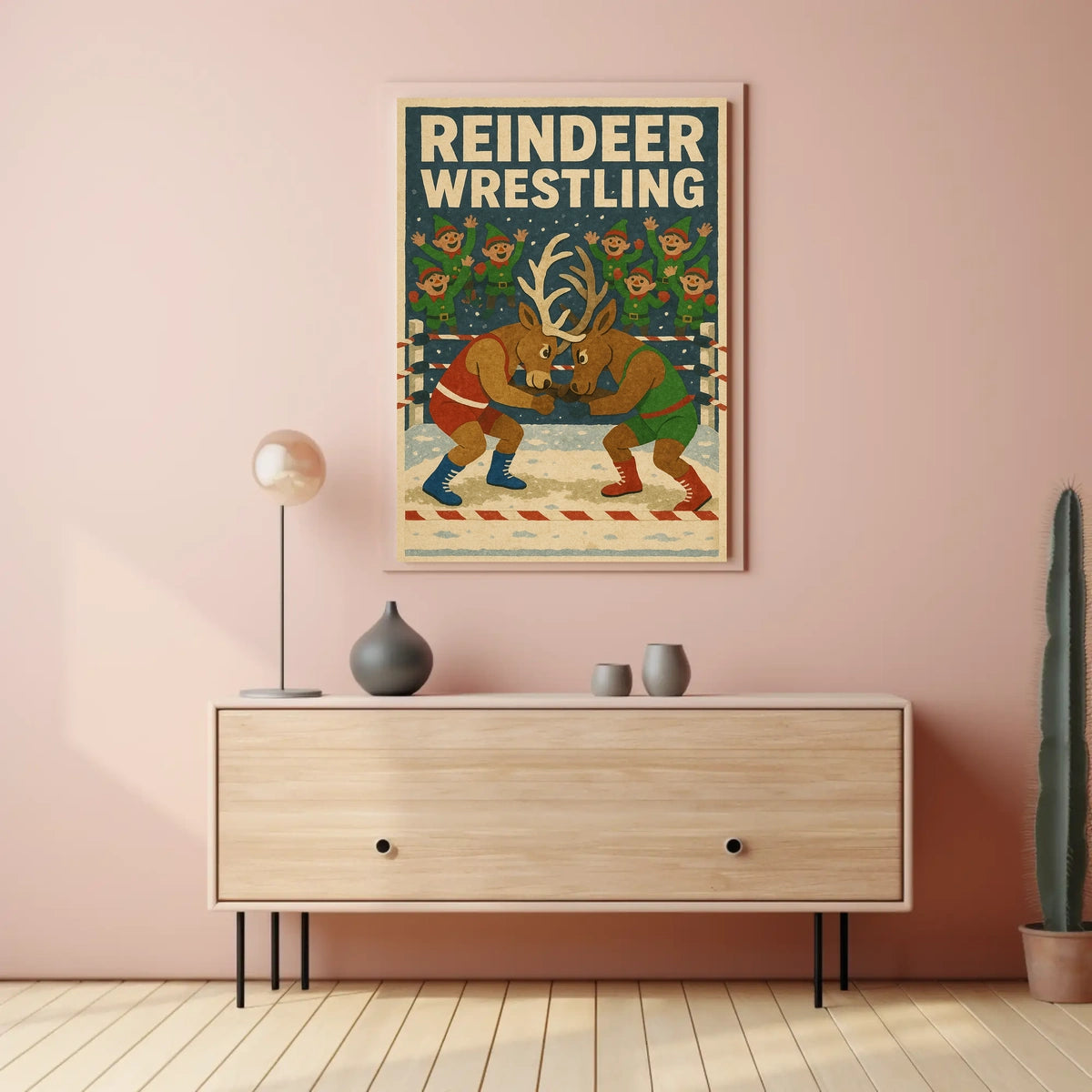 Vintage Reindeer Wrestling Funny Poster