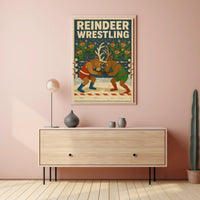 Vintage Reindeer Wrestling Funny Poster