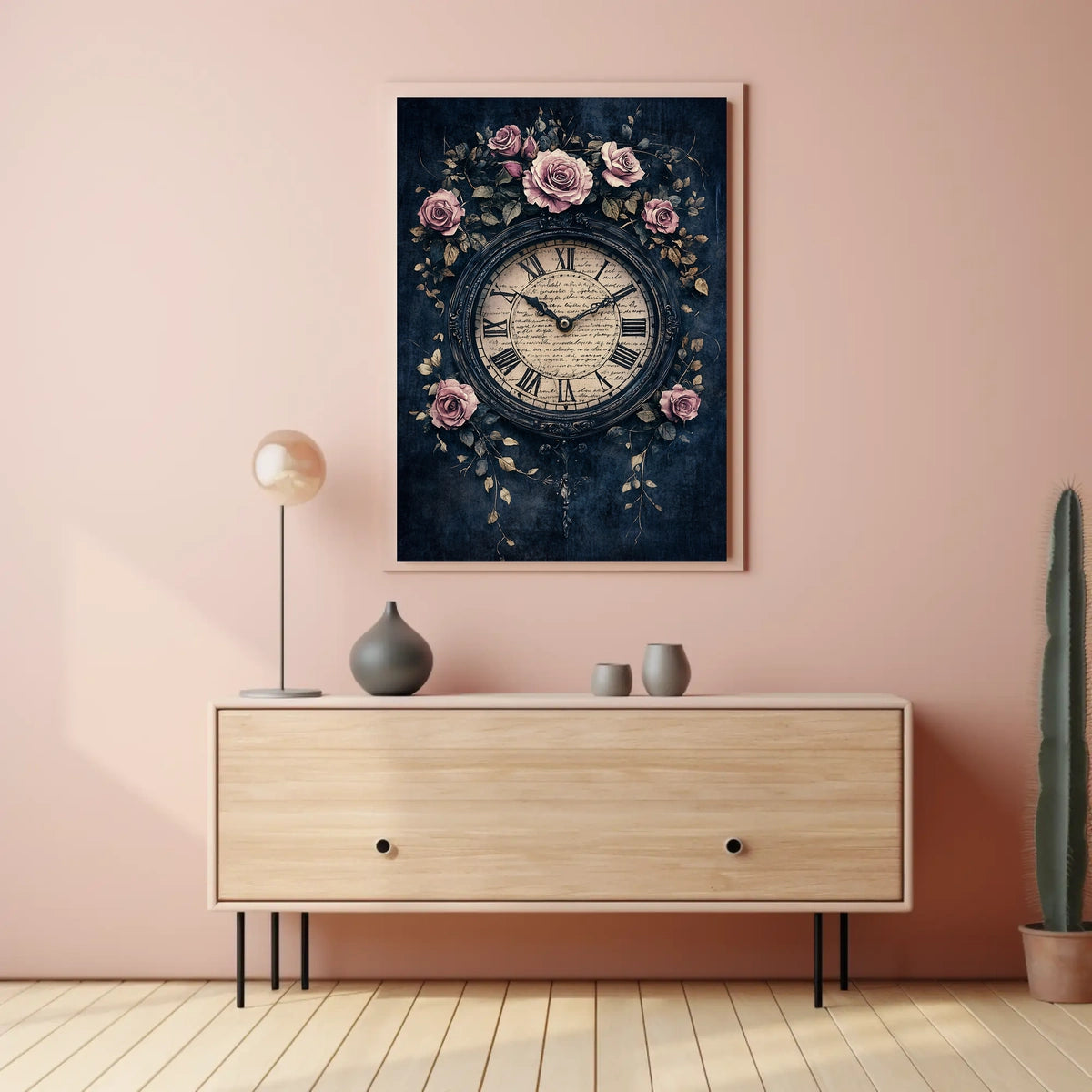 Ornate Clock and Roses Design: Artistic or Pop Culture Poster