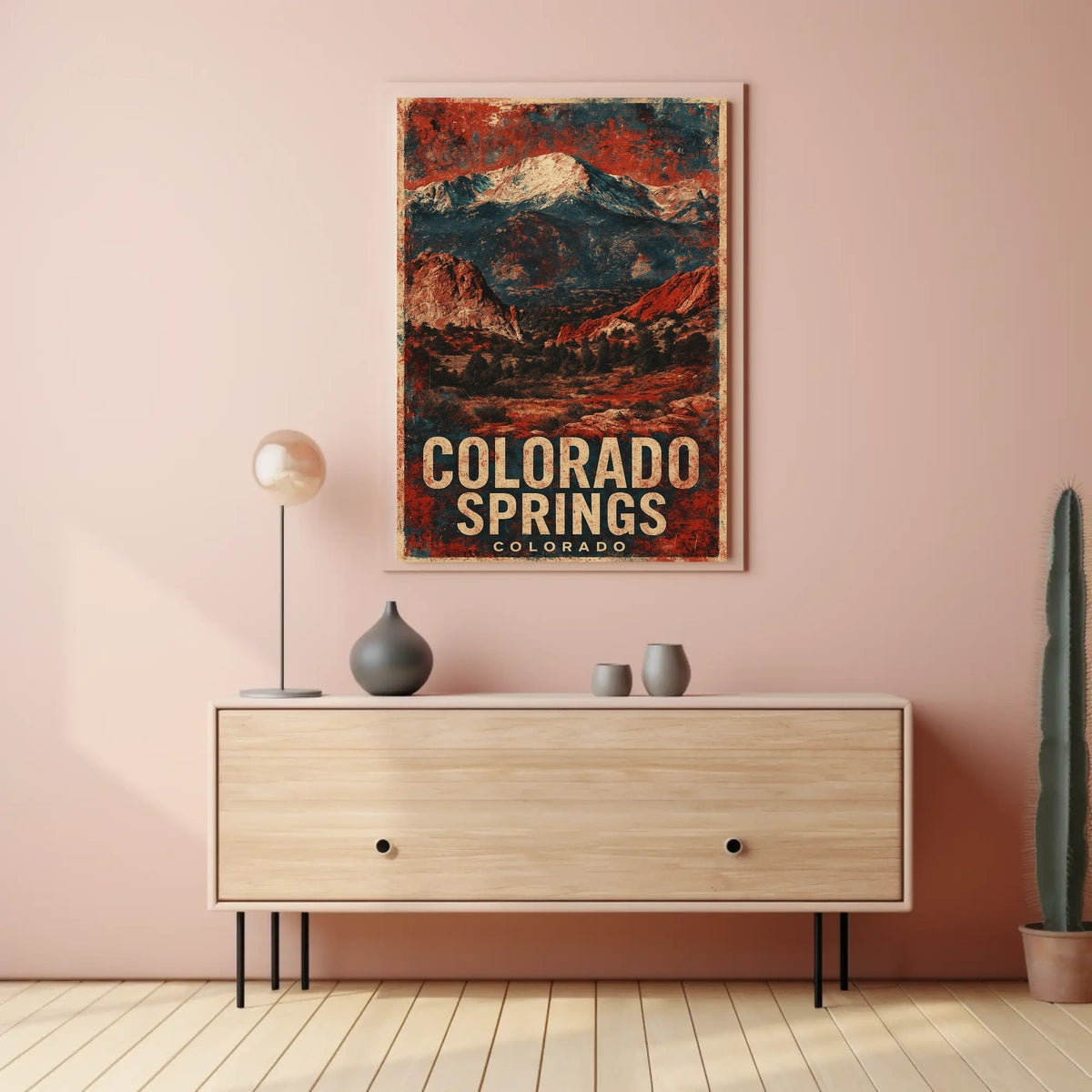Colorado Springs Vintage Travel Retro 80s Scenic Rocky Mountain Landscape Aesthetic Poster