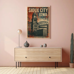 Sioux City Clock Tower Retro Americana Poster