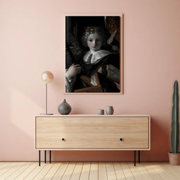 Baroque Angelic Renaissance Figure with Books Fantasy Poster PosterGoat
