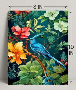 Tropical Bird and Flowers Vibrant Art Animal Poster
