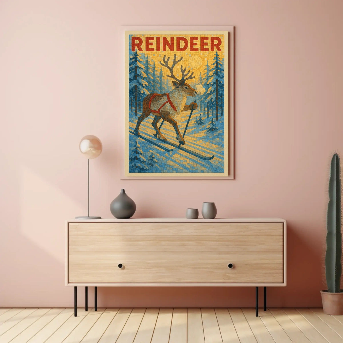 Reindeer On Skis Poster