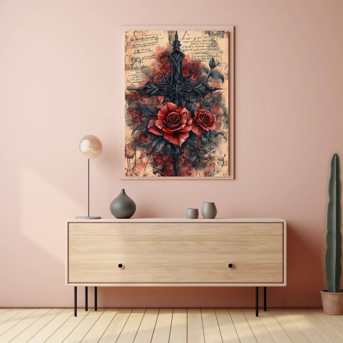 Gothic Roses and Cross Artistic Pop Culture Poster