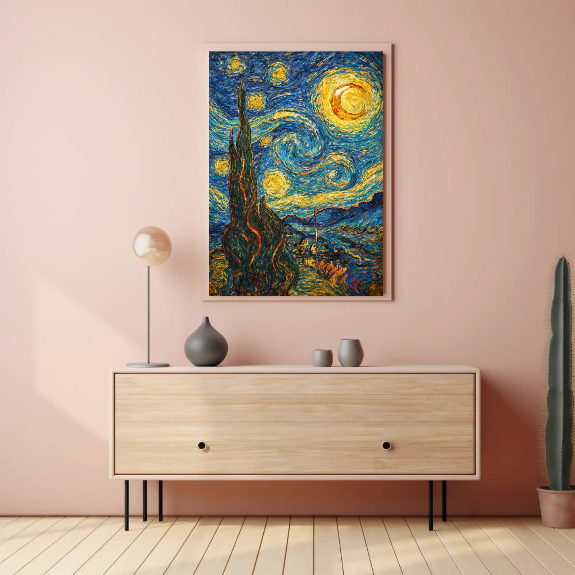 Starry Night Scene with Swirling Stars Artistic Poster