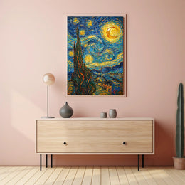 Starry Night Scene with Swirling Stars Artistic Poster