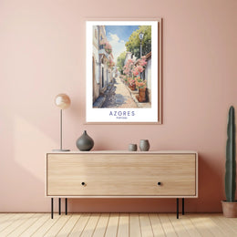 Charming Azorean Street Scene Travel Poster PosterGoat